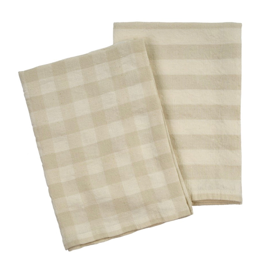 Gingham Stripe Linen Tea Towels Set of 2