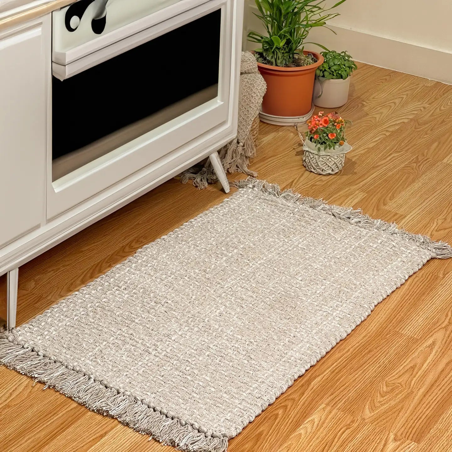 Waffle Rug, Sand/White