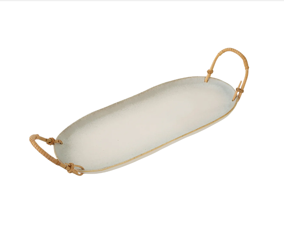 Rattan Wrapped Ceramic Platter L
