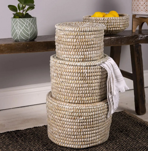 Straw Basket with Lid